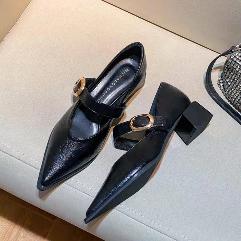 Designerskie buty Vintage Silvery Pointed Toe damskie Mary Jane Fashion Płytkie, swobodne, niskie obcasy
