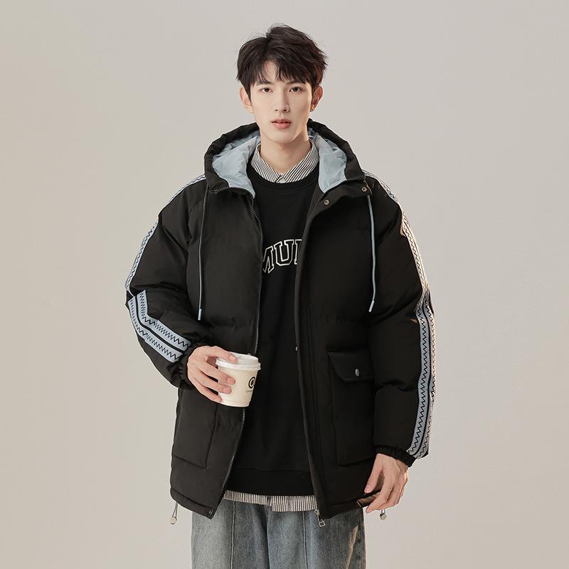 Loose Autumn and Winter Clothes Hooded Hong Kong Style Warm Bread Jacket Men's New Couple Men's Jacket Striped Color Matching