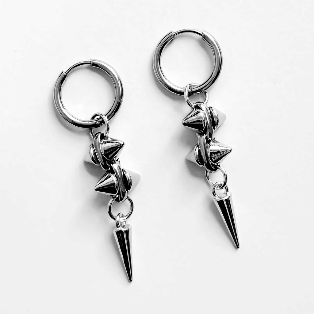 1pair Grunge Rock Stainless Steel Jewelry Chains Stitched Rivet Earrings for Women Fashion Goth Earrings Charms Punk Accessories