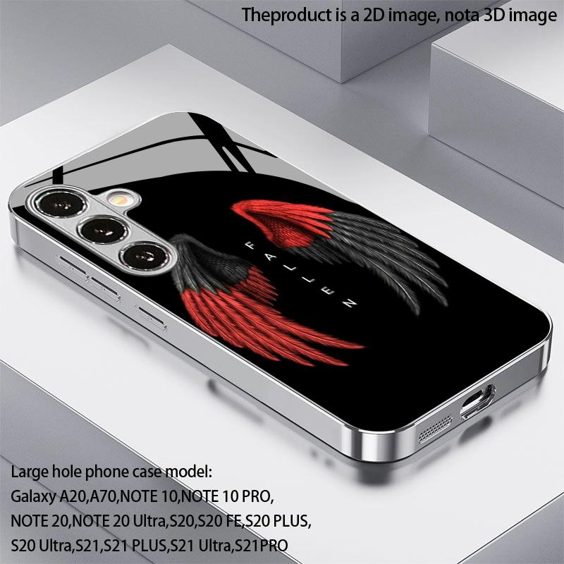 Fallen Angel Wing Pattern 2D Phone Case for Samsung S26 S25 S24 S23 S22 S21 S20 A56 A36 A16 Electroplated Glass Protective Cover