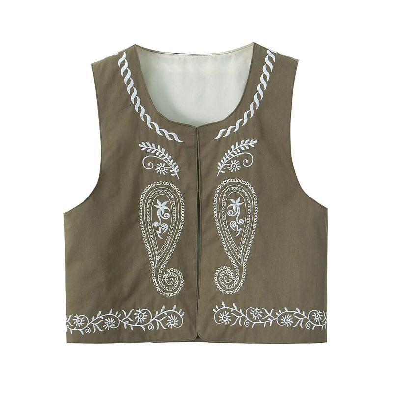 Kaslead New Arrival Women's Clothing Fashion Style Fashion Tencel Cotton Machine Embroidery Western Sense Short Vest Tops
