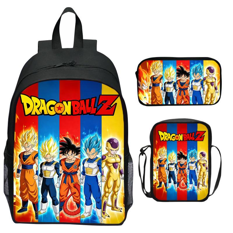 Dragon Ball Aufdruck Rucksack Set 3-teilig, Cartoon Schultasche für Kinder, Leichte Ergonomische Große Kapazität Kinder Buchertasche