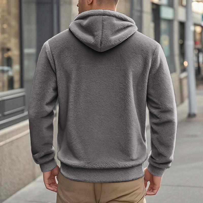 Men's American Style Double-Sided Fleece Hooded Jacket - Autumn/Winter, Zipper, Loose Fit, Casual Sweatshirt.