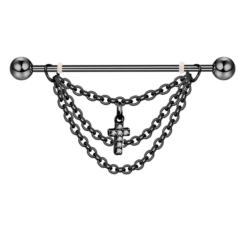 1 Stück Zirkon-Langhantel-Ohrstecker. Zirkon-Langbolzen-Industrie-Langhantel-Piercing-Ohrringe