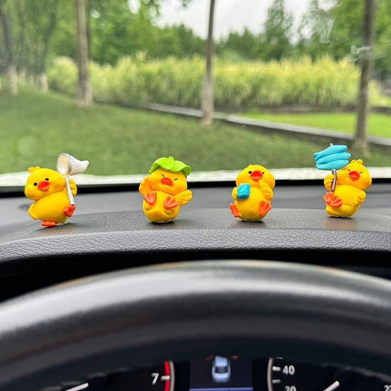 4 Pcs Mini Duck Cute Car Accessories, Funny Rear View Mirror Dashboard Decorations Cute Car Rear View Mirror Ornament Interior Home Office Decors