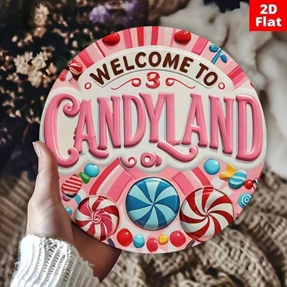 Vintage Metal Tin Sign 7.87 Inch Retro Wall Decor Cute Candyland Art Aluminum Painting for Halloween Party Room Decoration