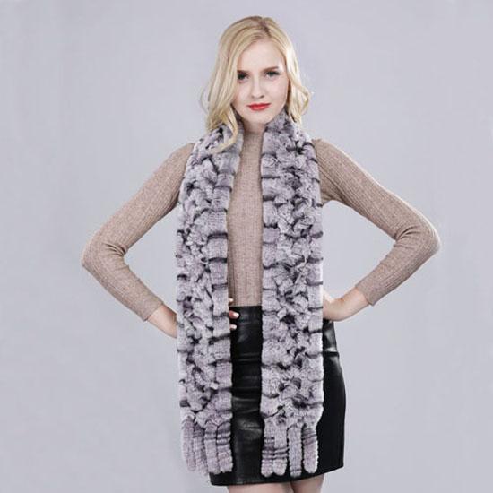 New Arrival Russian Women Real Rex Rabbit Fur Scarves Ladies Winter Natural Rex Rabbit Fur Scarves Knit Tassel Real Fur Shawls