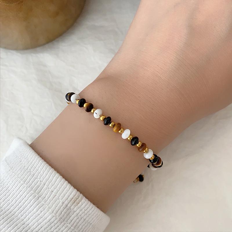 White Agate Tiger'S Eye Stone Bracelet Maillard Spacer Wheel Beads Niche Retro Bracelet Student Couple Personalized Jewelry