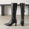 White Thick Heel High Heel Boots Women's European and American Patent Leather Thick Heel Square Head Belt Buckle Knight Boots But Knee Fashion Boots