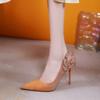 Elegant High Heels Rhinestone Wedding Shoes Bride Woman Heeled Dress Rose Pointed Toe Stiletto Pumps Luxury Orange Womens Loafer