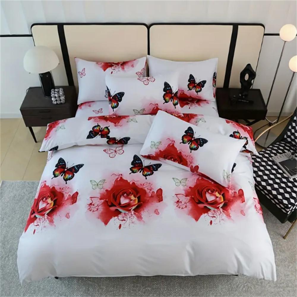 Ensemble de Housse de Couette Chic 3 Pièces Imprimé Papillons - Literie Douce, Respirante et Confortable pour Toutes Saisons - Comprend 1 Housse de Couette