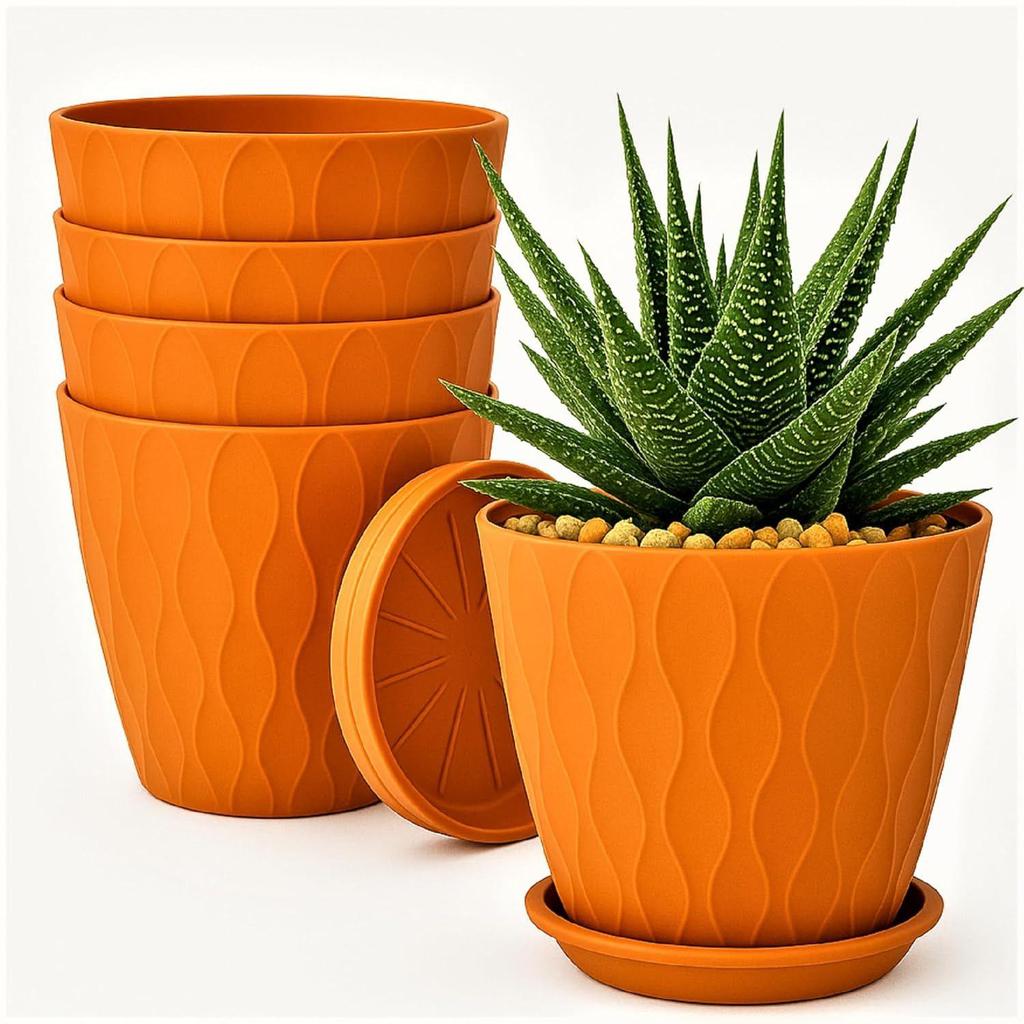 6.3 Inch Flower Pots for Home Decoration, Indoor Plant Pots, Gardening Pots for Plants, Plastic Flower Pots for Garden Plants (Orange)