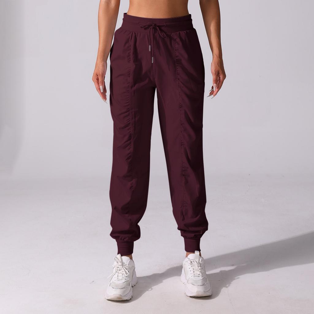 Women's Drawstring Pleated Sports Pants Summer Quick-drying Running Fitness Casual Pants Lightweight Straight Leg Cropped Pants