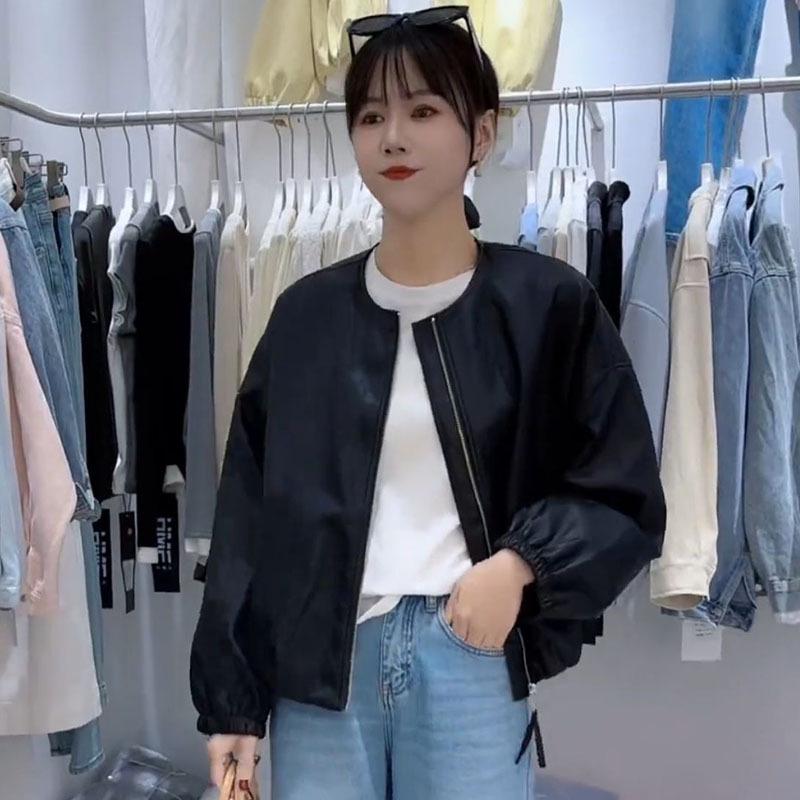 

Женская куртка из искусственной кожи - Мода весна 2025, Короткий универсальный бейсбольный стиль L 106-120 чёрный