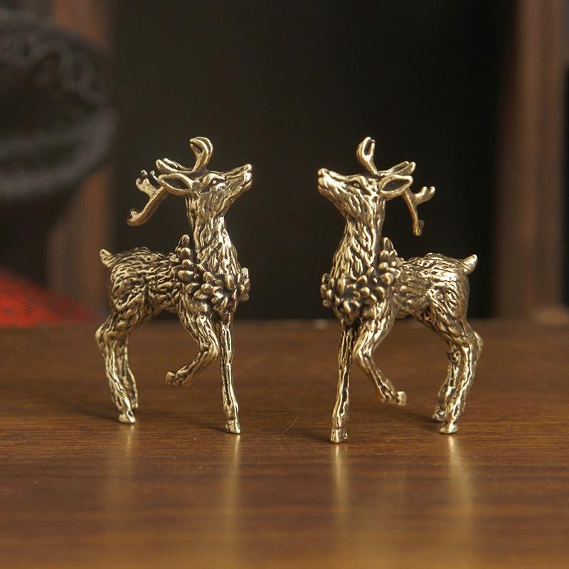 Deer Ornament Deer Statue Miniature Sika Miniature Figurines Solid Brass Tabletop Decoration Deer Sculpture Ornaments