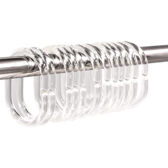 5 Boxen transparente Kunststoff-Duschvorhang-Hakenringe, glatt gleitende C-förmige Haken für Badezimmer und Badewanne