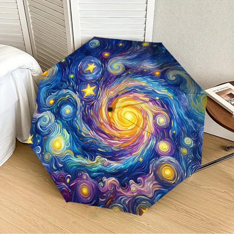1pc Galaxy Print Automatic Folding Umbrella Durable Iron Frame, Iron Umbrella Structure Suitable for All Seasons Yy260203129