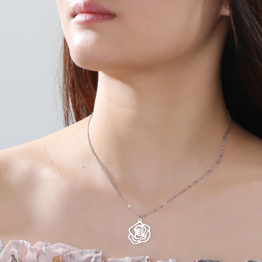 Cazador Rose Flower Pendant Necklaces Stainless Steel Jewelry Choker Necklaces Wedding Mother's Day Gift for Women Lover New