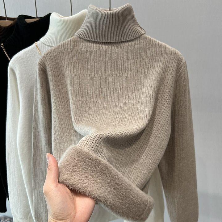 Women's High-Neck Velvet Thickened Sweater Top - Trendy Warm Innerwear for Autumn/Winter 2025