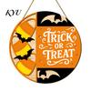 Bat Silhouette Ornament Halloween Trick or Treat Wooden Door Sign, Retro Round Atmosphere Prop Hanging Plaque for Home Front Wall & Party Decoration