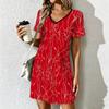 Moda Estiva Donna Scollo a V Manica Corta Retro Geometrico Stampato Vestito Sex Corto Gonna Vestiti