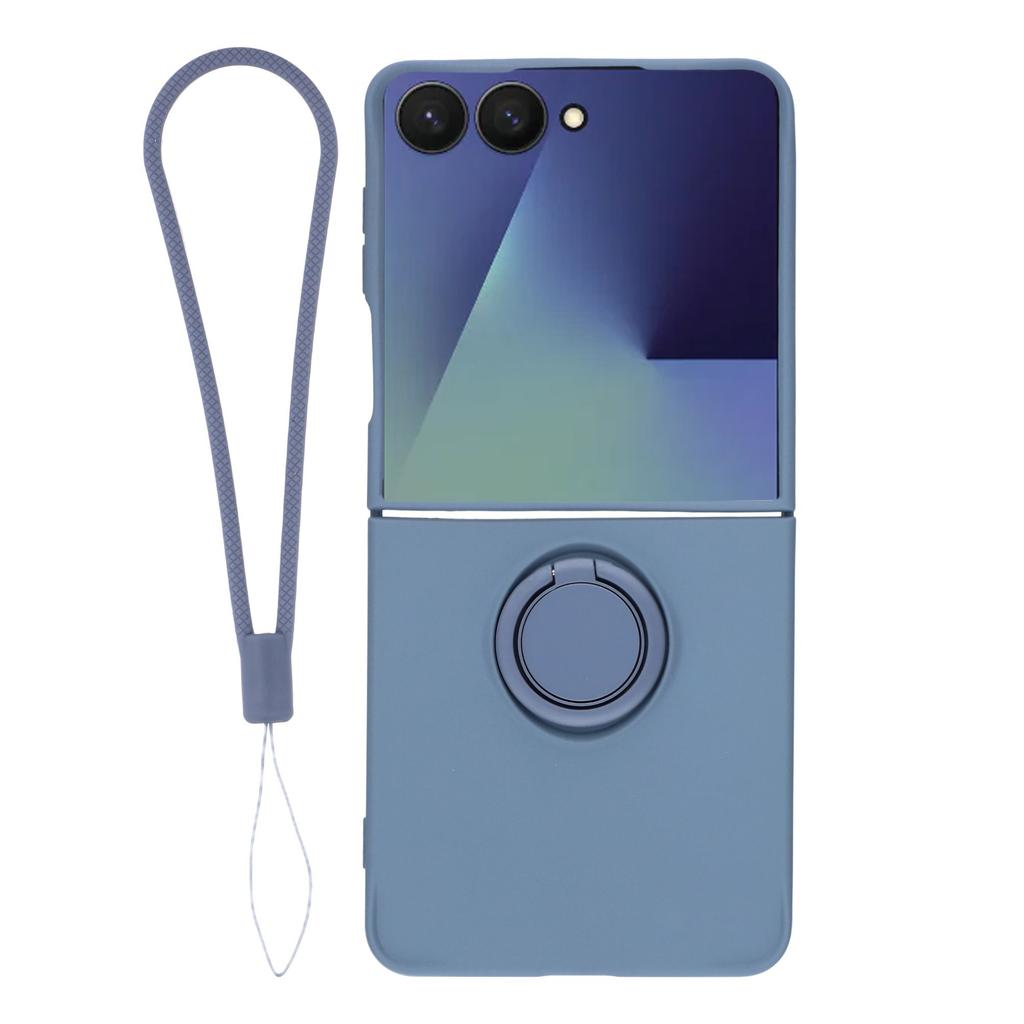 For Samsung Galaxy Z Flip7 5G Silicone Case with Strap Ring Kickstand Phone Cover