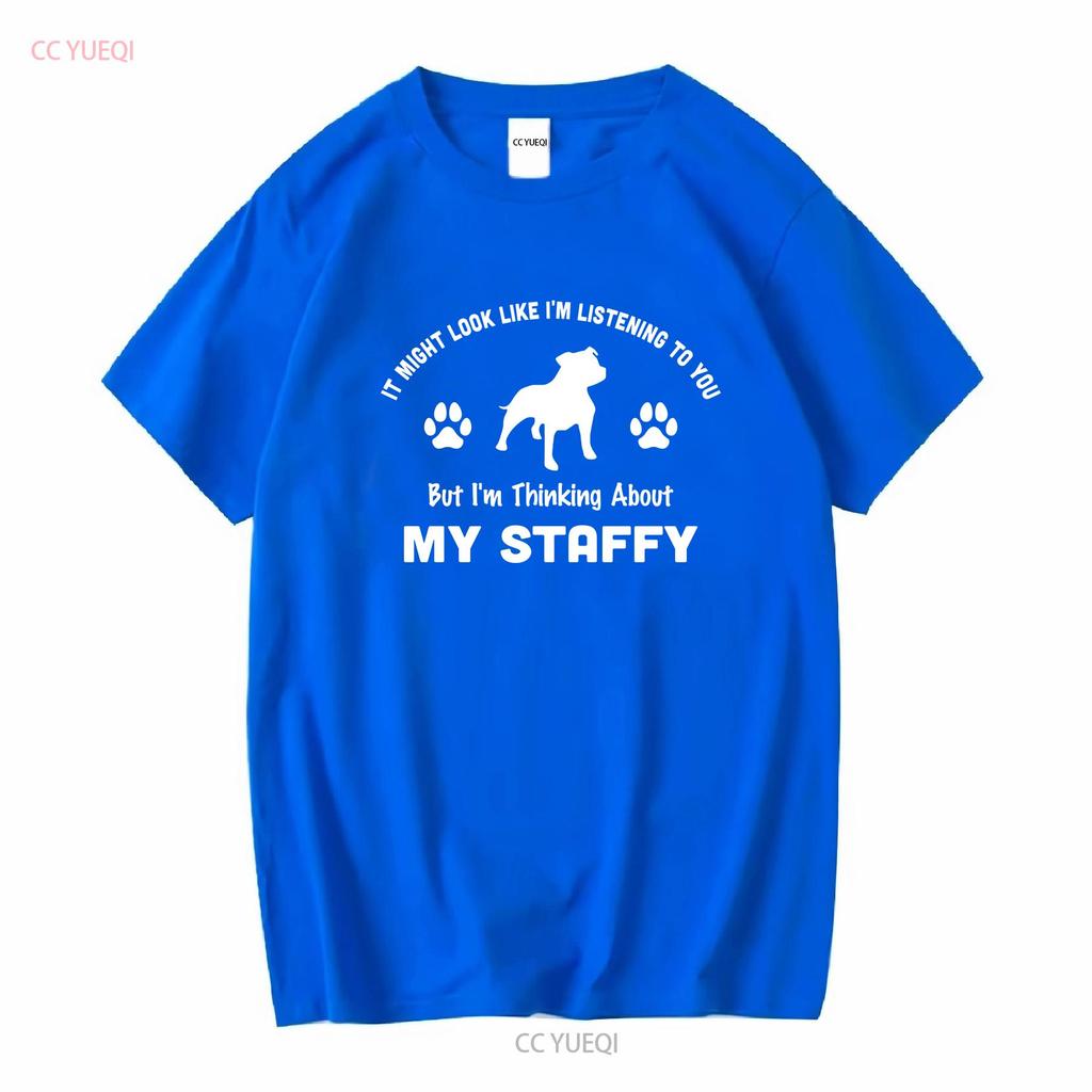 Vypadá to, že poslouchám Přemýšlím o svém Staffym Tričko Psí Táta Majitelův Vtipný Staffordshire Bull Terier vintage Vyprané