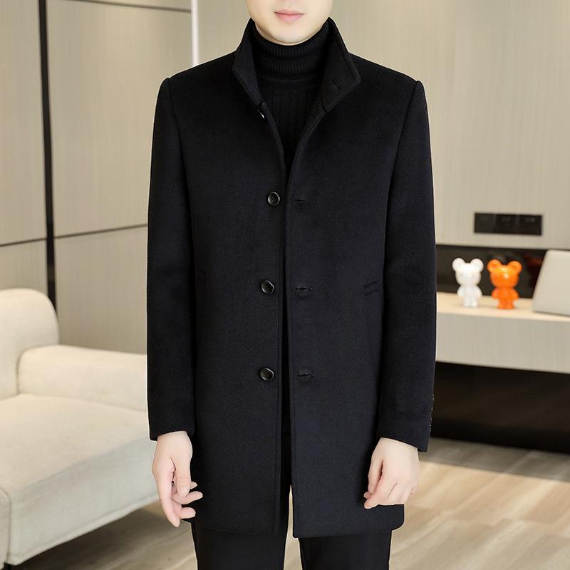 Herren 2024 Kaschmir Mittellanger Business-Trenchcoat - Herbst/Winter Mode Revers Wolljacke 170 (Up to 115 Jin) schwarz