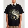 Black T Shirt Yin Yang Tree Moon Design Casual Streetwear For Men