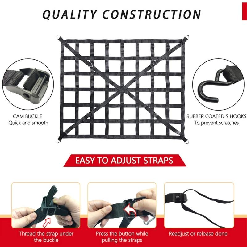 Truck Bed Cargo Barrier Net With S Hooks For Secure Transport In Pickups And SUVs
