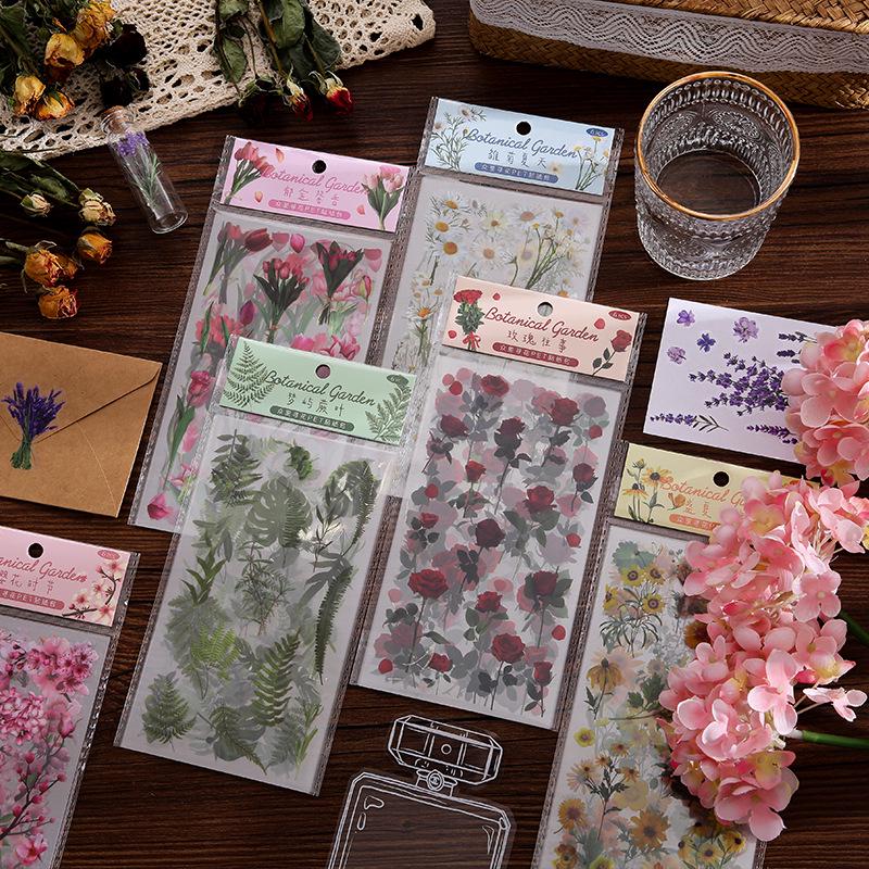 Retro Plant & Flower Stickers Pack: PET Waterproof Decals for Children's Journals & DIY Decor.
