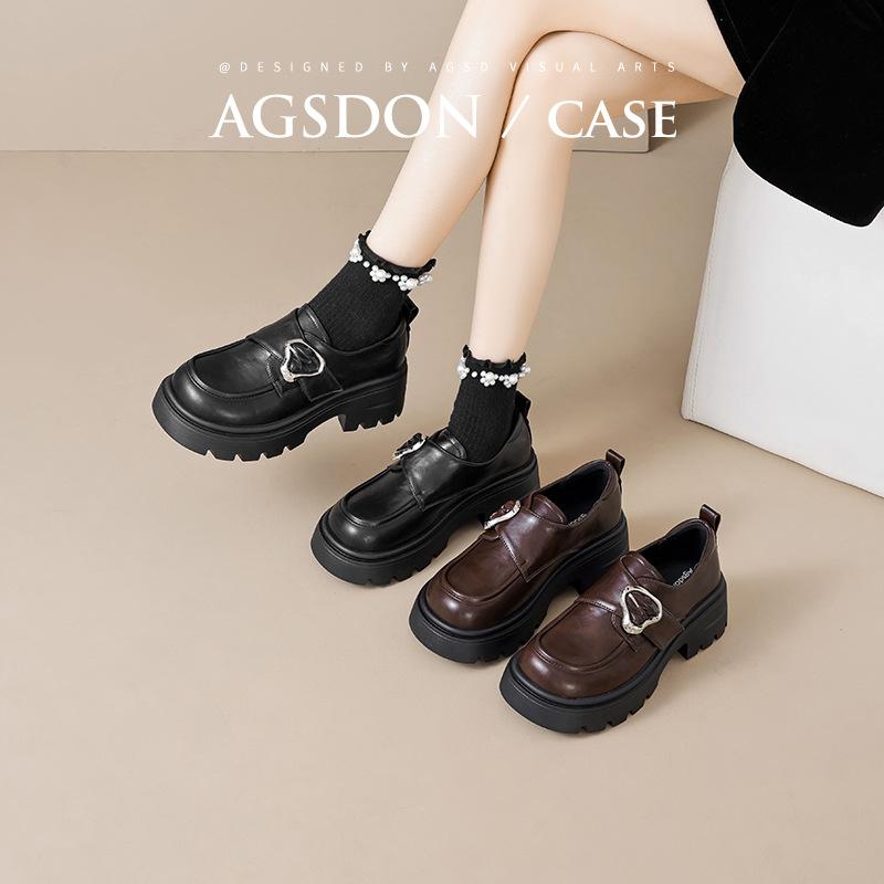 Augustine platform brown loafers women's 2025 new autumn muffin bottom British style with skirt small leather shoes