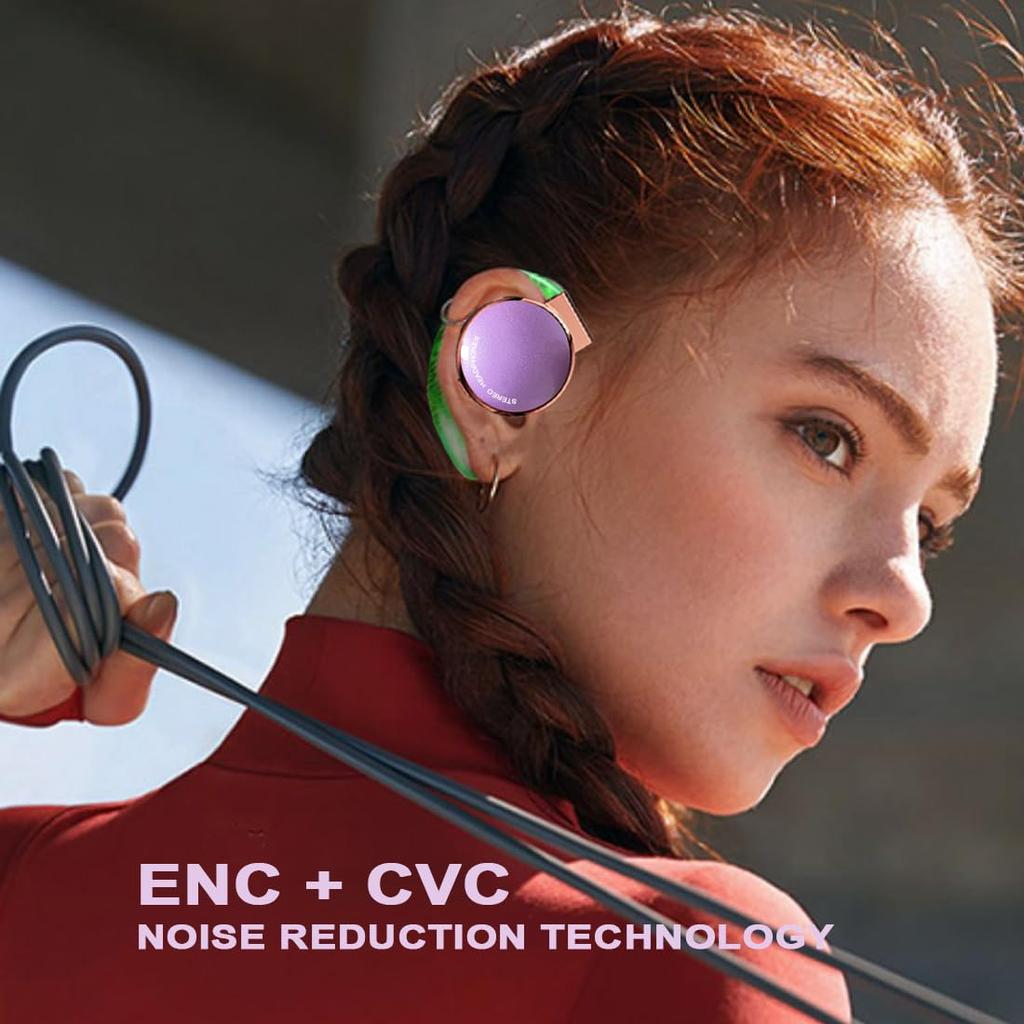 Bluetooth Wireless Earbuds with Lightweight New Wearing Method Gold 5.3 Clip, Open-Back Earphones, Headset, (Rose Purple)