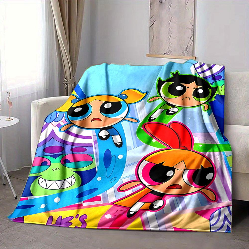 

1pc Powerpuff Girls Flannel Throw Blanket - HD Printed Lightweight Soft Warm All-Season Blanket for Sofa, Bed, 80x120cm