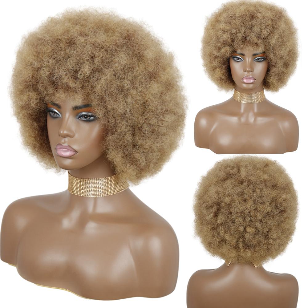 MISSQUEEN Syntetisk afro kinky krøllet fluffy parykk for kvinner Myke korthårsparykker med smell for festdans Cosplay parykker