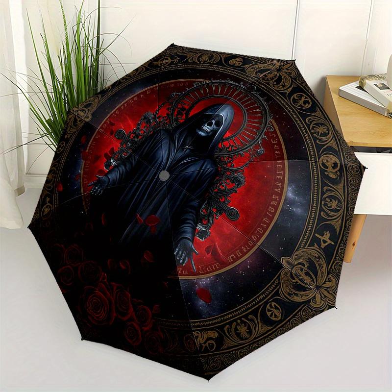 Dark Mystic Reaper with Roses Decorative PlateUmbrella, Portable 3-Fold Umbrella for Men & Women,Christmas Gift ES341