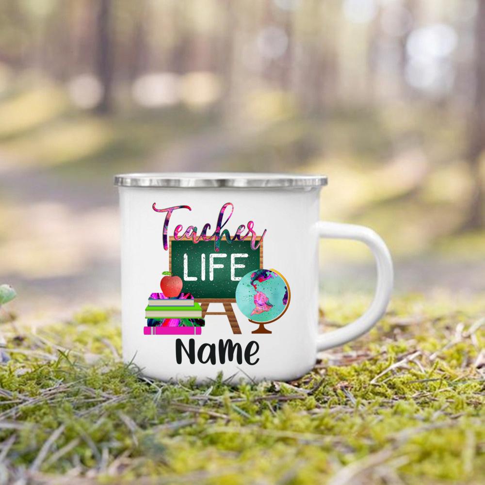 Personlised Mug Teachers Change The World Print Coffee Cups Custom Name Drinks Enamel Cup Teacher's Day Thanks Gift for Teacher