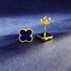7MM Four Leaf Clover Earring Lapis Lazuli  925 Sterling Silver 14K Gold Earrings