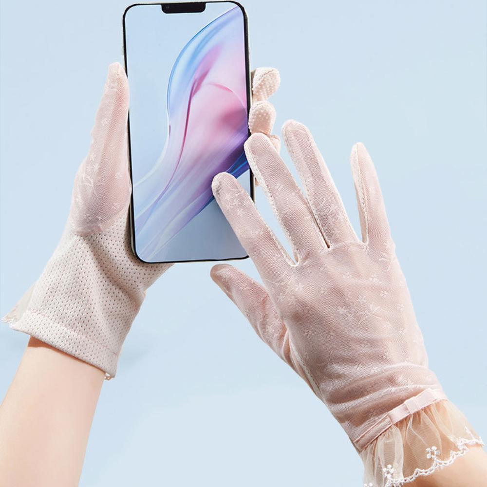 1 Pair of Lace Sunshade Gloves for Women, Summer Thin, Suitable for Driving, Cycling, Touch Screen, And Non-Slip, Short Style.