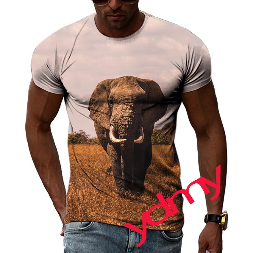 Tide Móda Letní Obrázek slona Pánské tričko Neformální Potisk Trička Hip Hop Osobnost Kulatý výstřih Krátký rukáv Rychleschnoucí