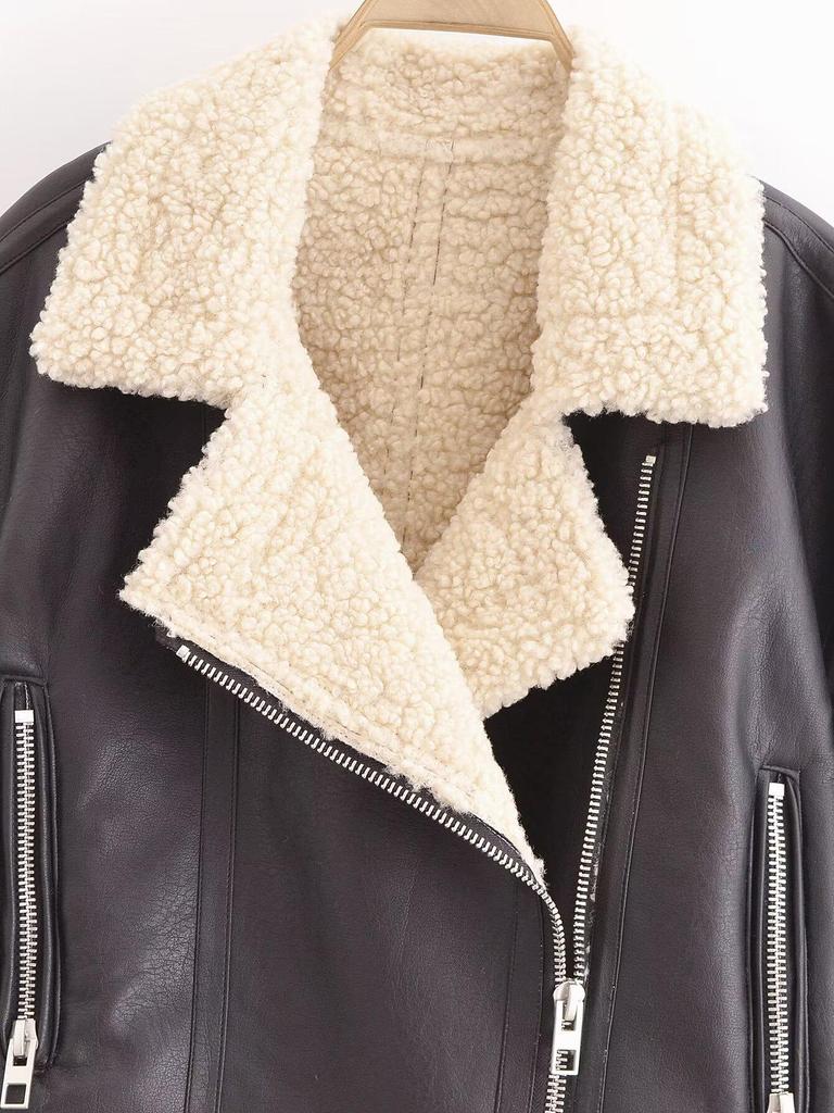 European & American Style Women's Leather & Fur One-Piece Jacket Coat - Versatile New Fashion