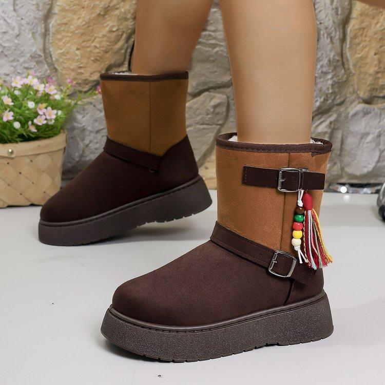 Large Size Thick Snow Boots for Women, Warm In Autumn and Winter, Retro One-pedal Cotton Boots for Women