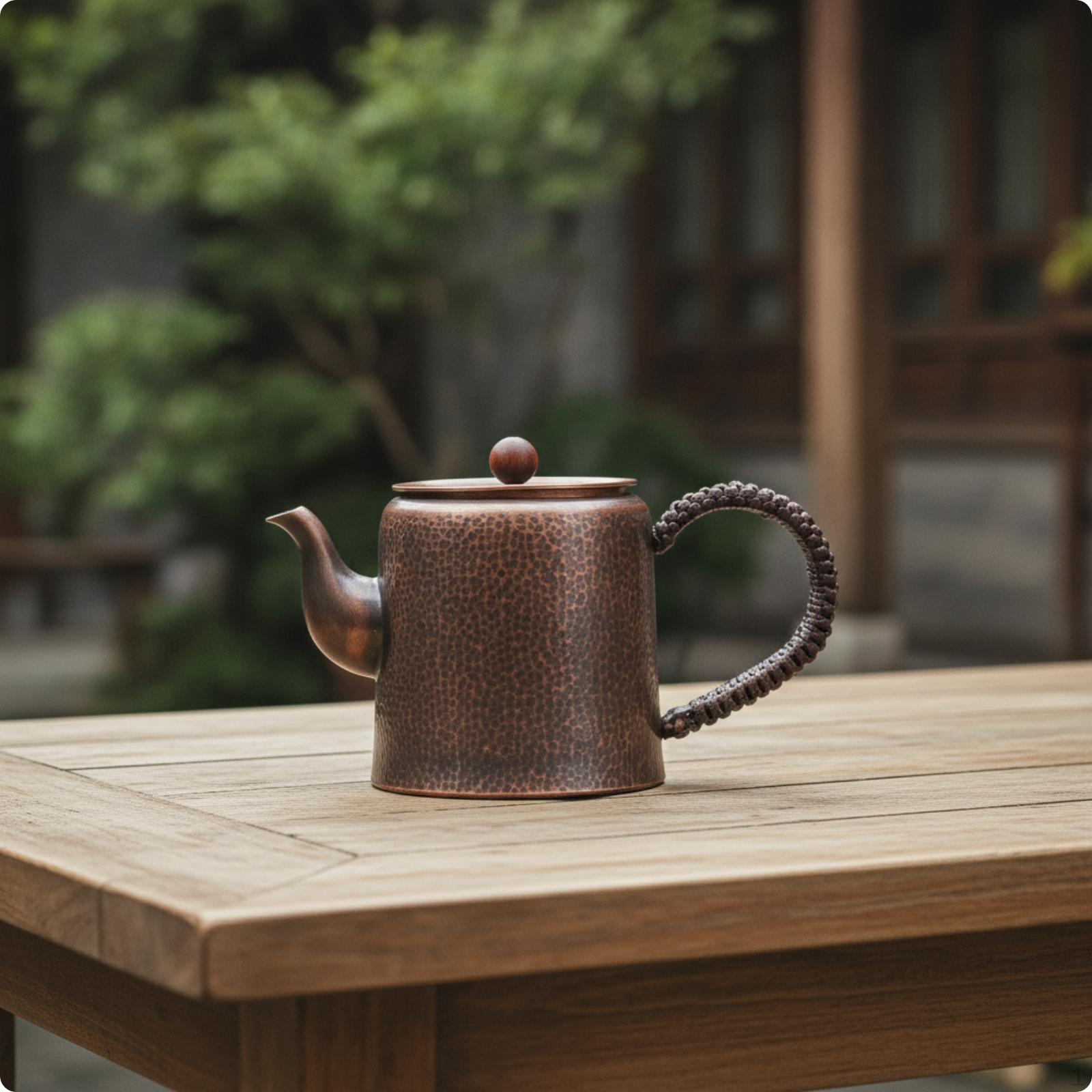 Copper Teapot Handmade Tea Kettle Hammered with Loop Handle for Home Pure