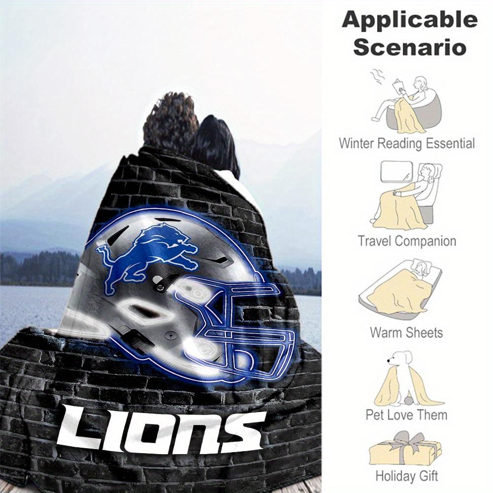 1pc Detroit Lions Helmet Theme Design Flannel Blanket - 3D Printed Soft Warm, All-Season Lightweight Throw for Camping Travel Bed-080747