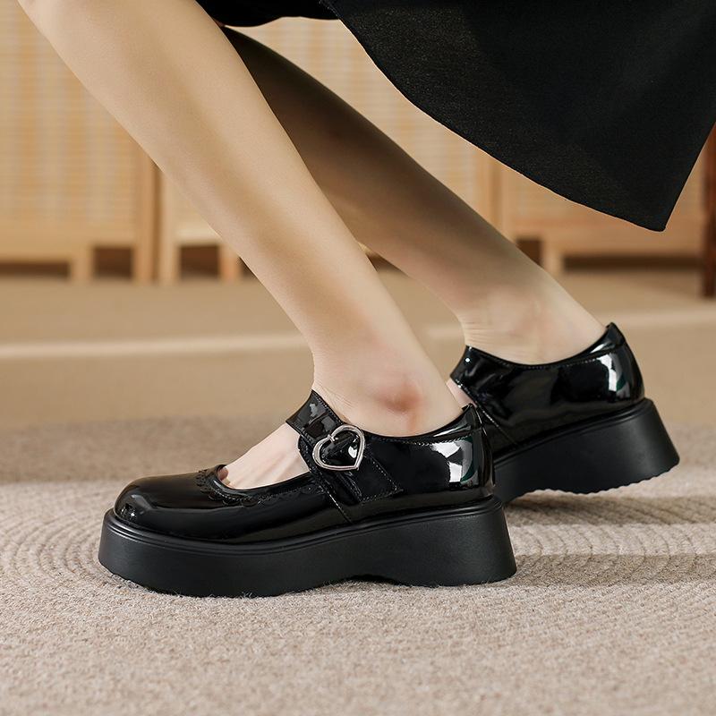 

Туфли Мэри Джейн на толстой подошве, с ремешком на одну пряжку, в стиле колледж, женские маленькие кожаные туфли 37 чёрный