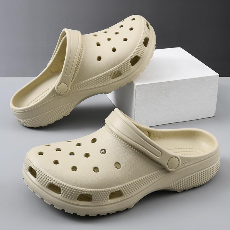 

Туфли с дырками мужские летние новые на толстой подошве с увеличением высоты, с закрытым носком, шлепанцы, новые, нескользящие, для улицы, дышащие, продвинутые сандалии 44-45 хаки