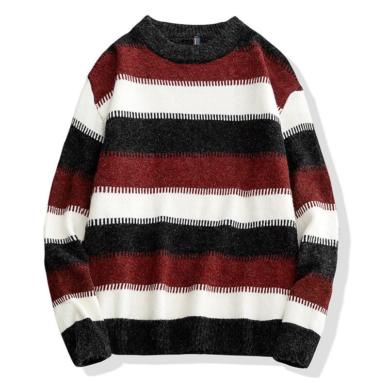 Winter Men 'S Round Neck Thicken Sweater Loose Knitwear Sweater Warm Bottoming Shirt 