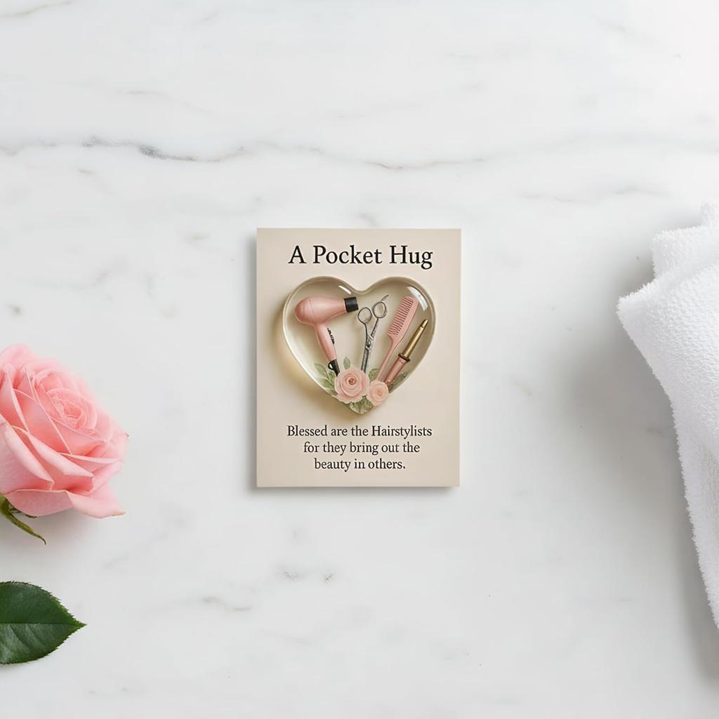 Mini Hairdresser Tools Heart Pocket Hugs for Hairstylists Inspirational with Greeting Card Christmas Thank You Gift for Women Men