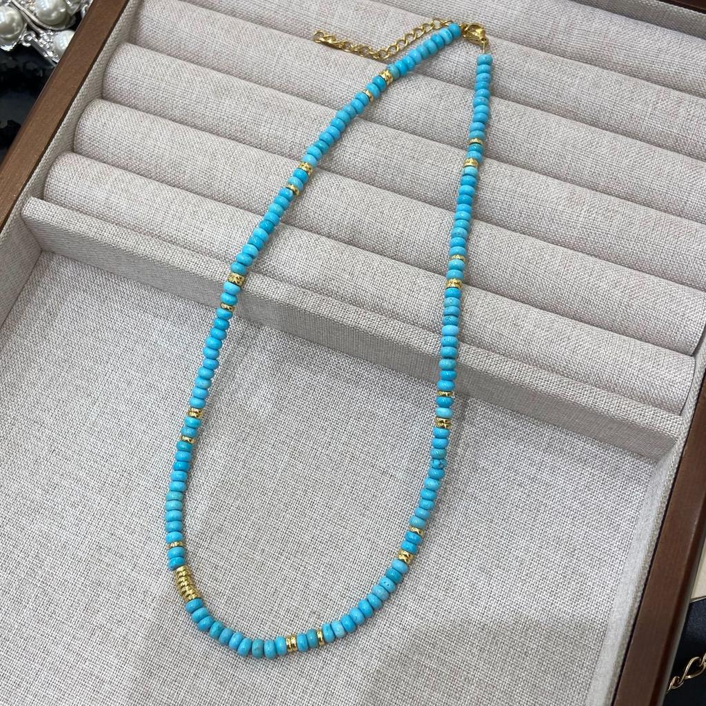 High-End Literary Temperament Necklace Female Turquoise Small Gold Beads Beaded Collarbone Chain Light Luxury Retro New Chinese Neck Chain
