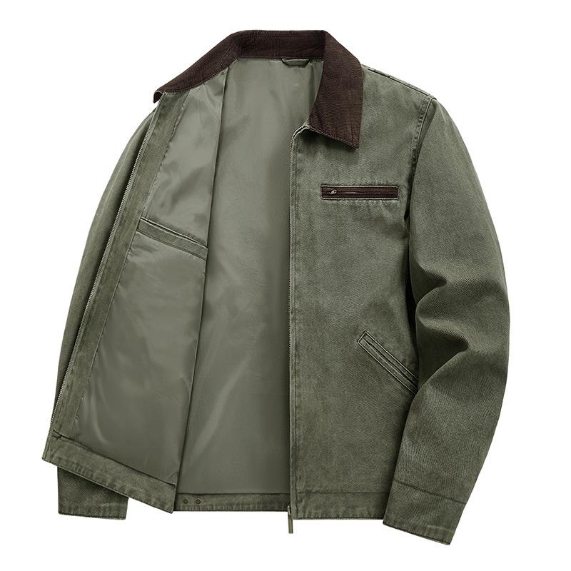 Men's Plus Size Washed Lapel Workwear Jacket - Spring/Autumn